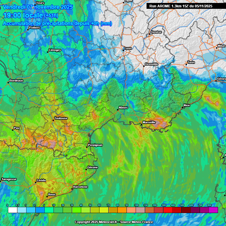Accumulation de précipitations modèle AROME