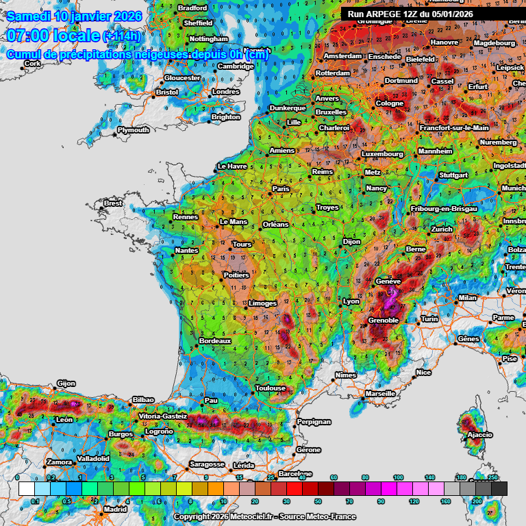 chutes de neiges modèle ARPEGE